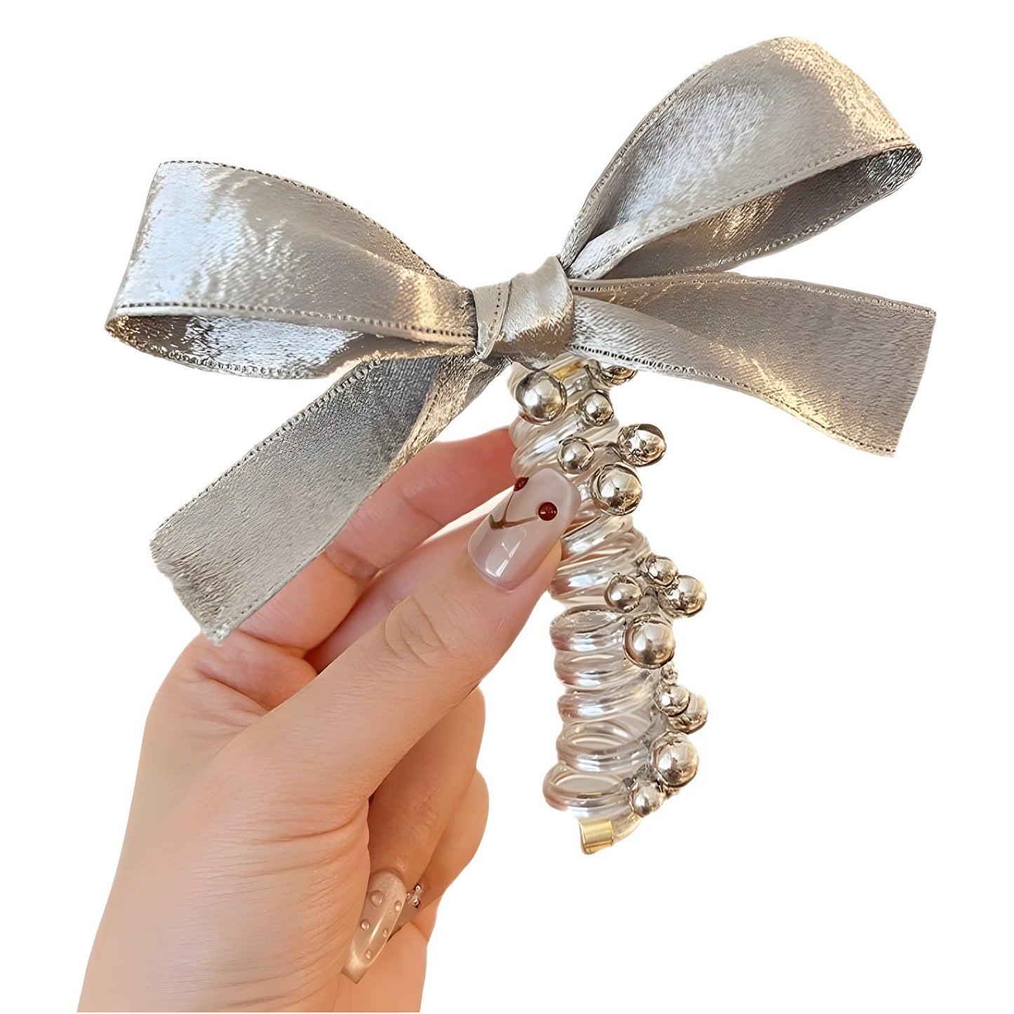 Silver Telephone Cord Ponytail Ties - Set of 3