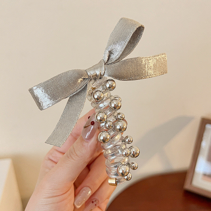 Silver Telephone Cord Ponytail Ties - Set of 3