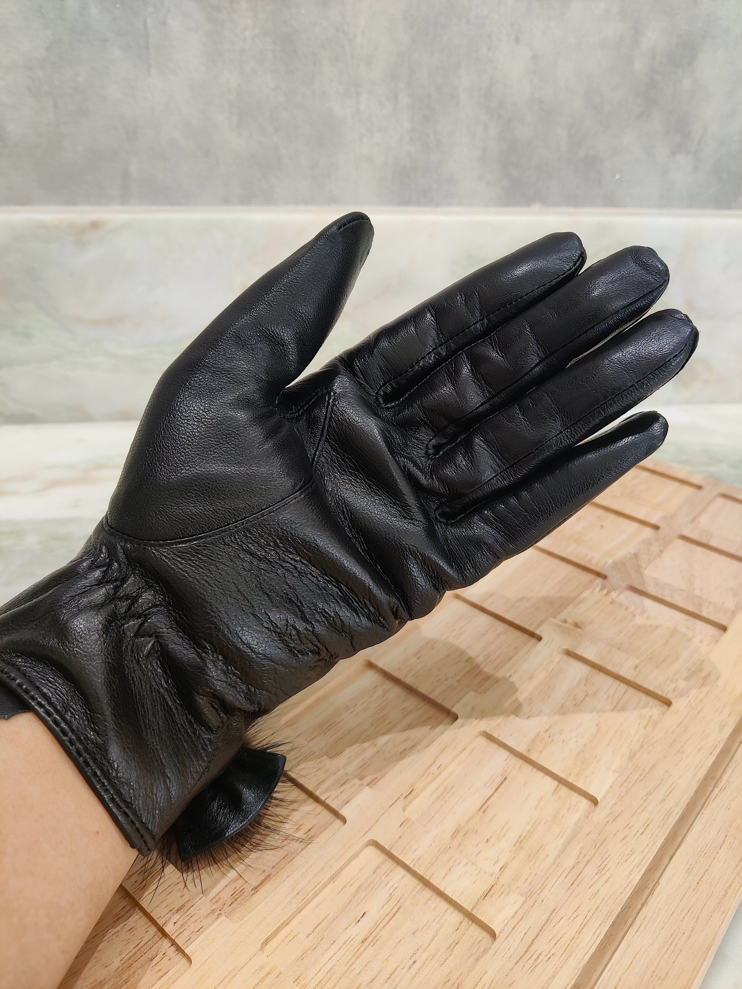 Fur Ball Leather Gloves