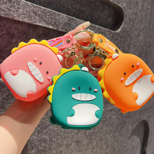 Dinos Coin Purse Zipper 3D Silicon Keychain - Set of 3