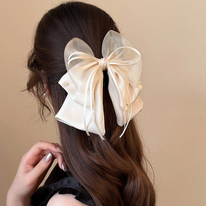 Midnight Bow Pearl Hair Claw
