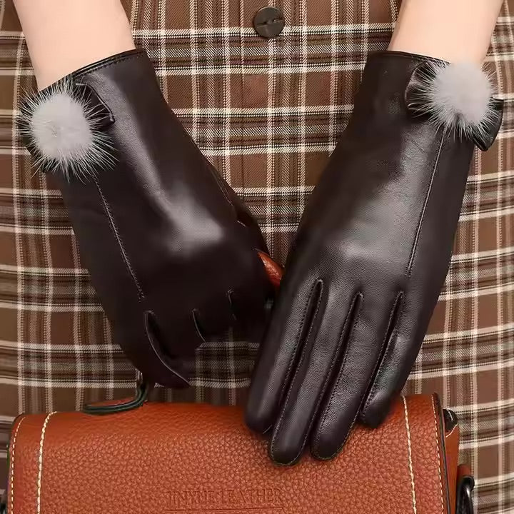 Fur Ball Leather Gloves