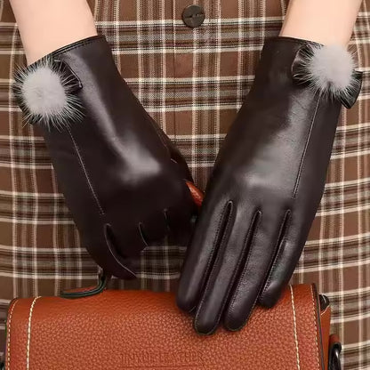 Fur Ball Leather Gloves