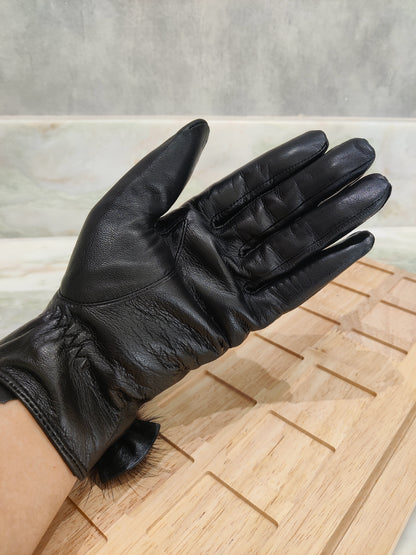 Fur Ball Leather Gloves