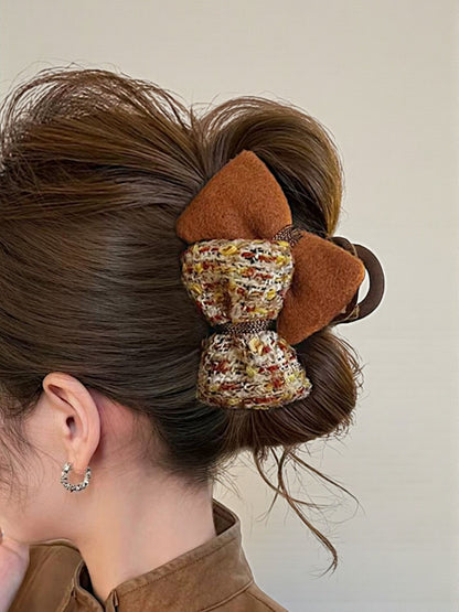 Autumn Tweed Bow Claw Clip