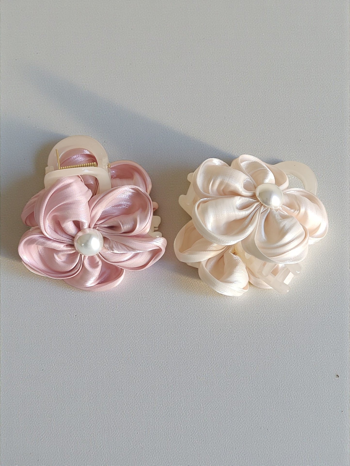 Satin Pearl Bloom Claw Clip - Set of 2