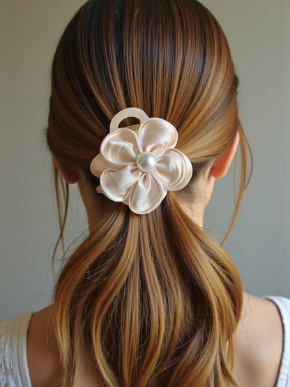 Satin Pearl Bloom Claw Clip - Set of 2