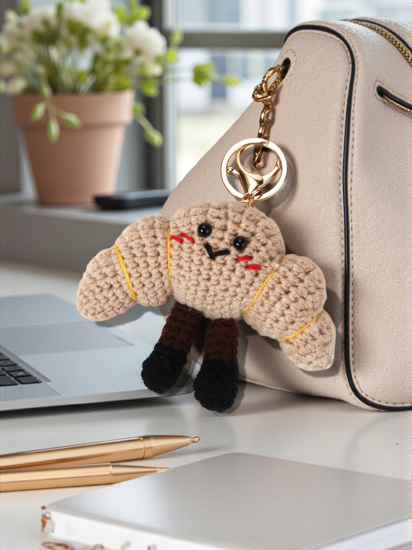 Handmade Crochet Bag Charms – Croissant