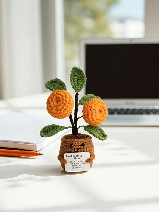 Crochet Emotional Support Desk Plant - Orange Buddy