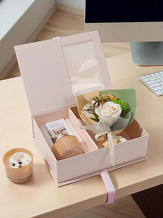 Scented Vanilla Candle Set with Miniature Bouquet