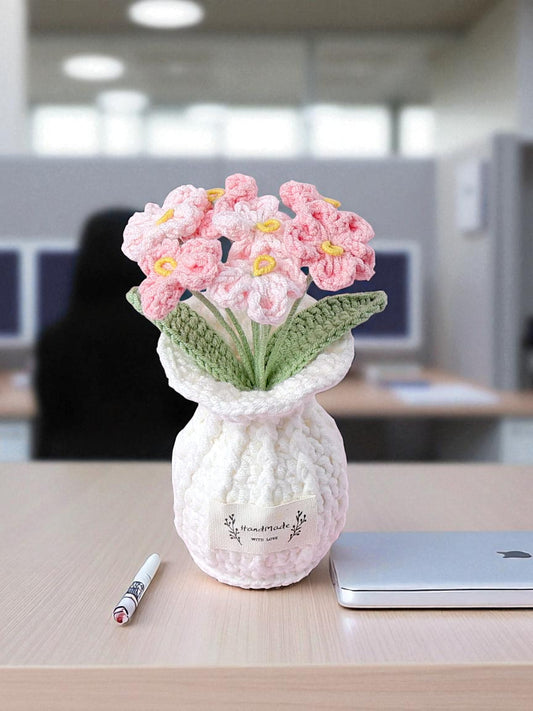 Handmade Crochet Pink Flowers Desk Plant