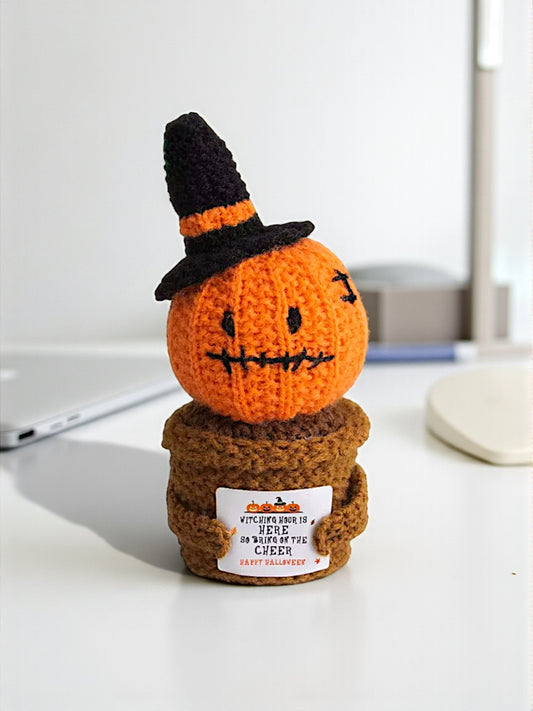 Crochet Pumpkin Witch Plush – Halloween Decor