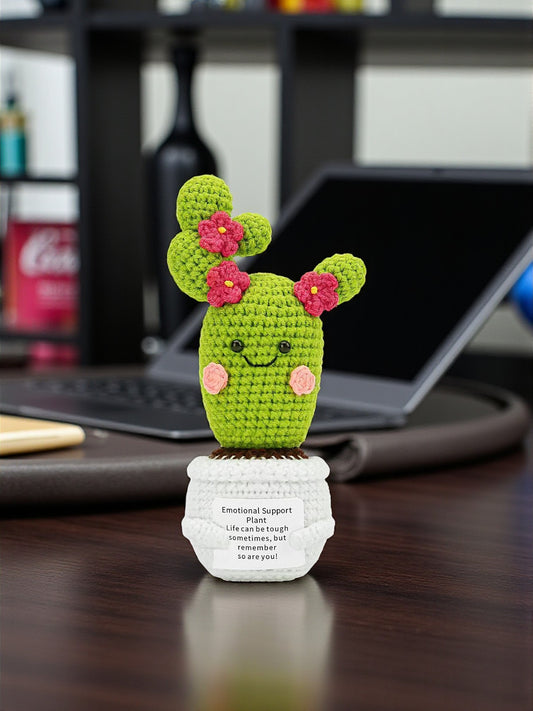 Cactus Crochet Emotional Support – Handmade Desk Buddy 🌵💚