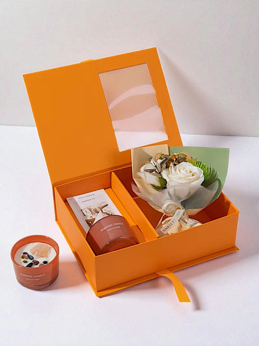 Scented Orange Candle Set with Miniature Bouquet