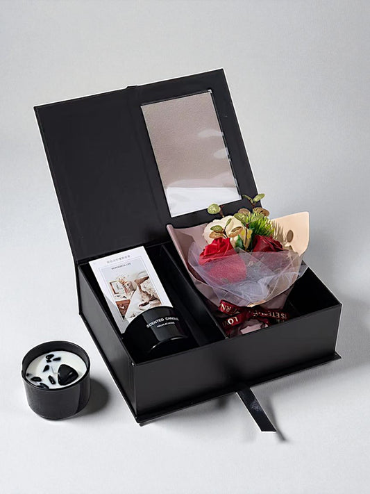 Scented Black Candle Set with Miniature Bouquet